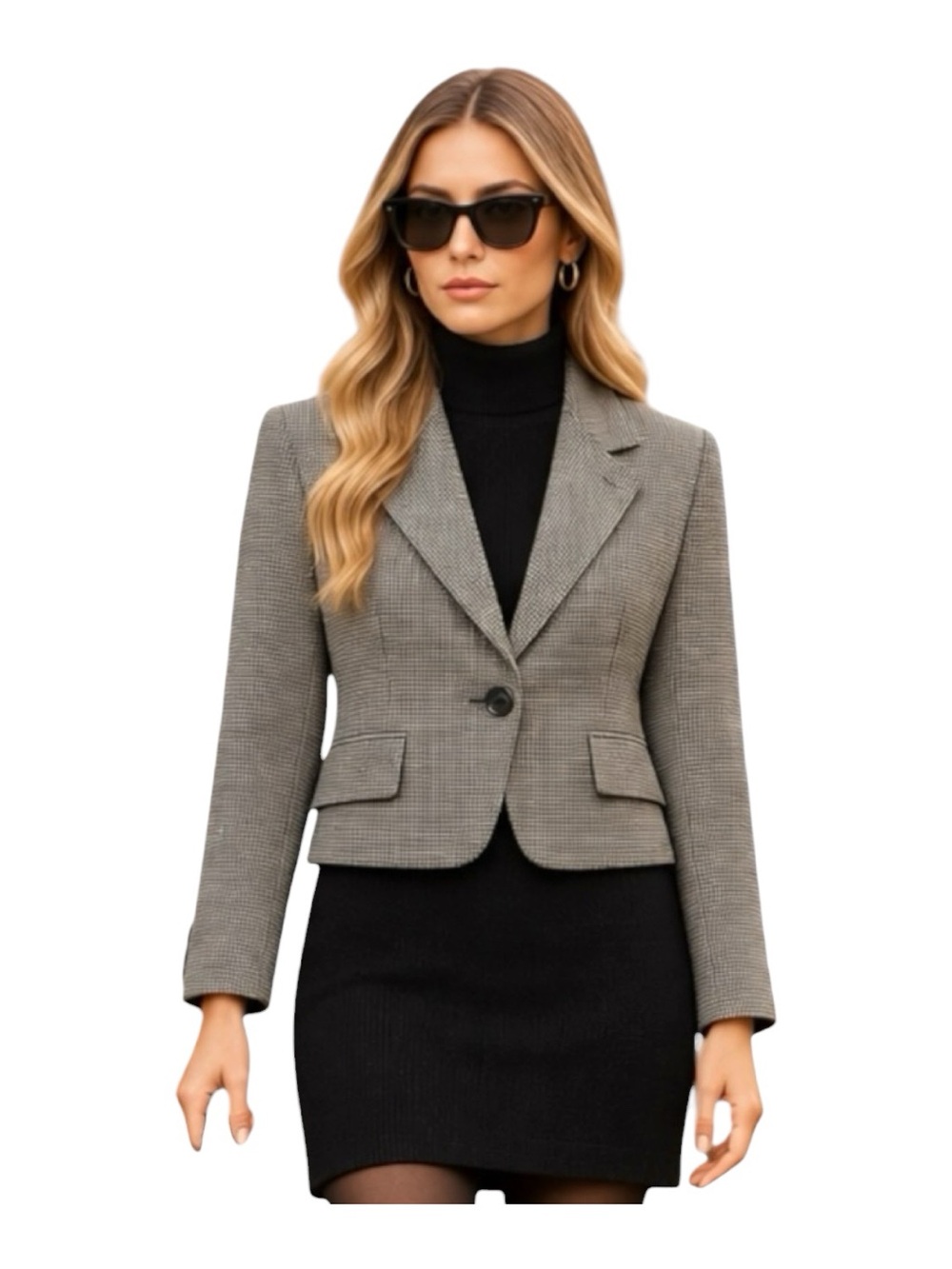 Pendleton Black & White Houndstooth 100% Virgin Wool Blazer Size 10P Petite